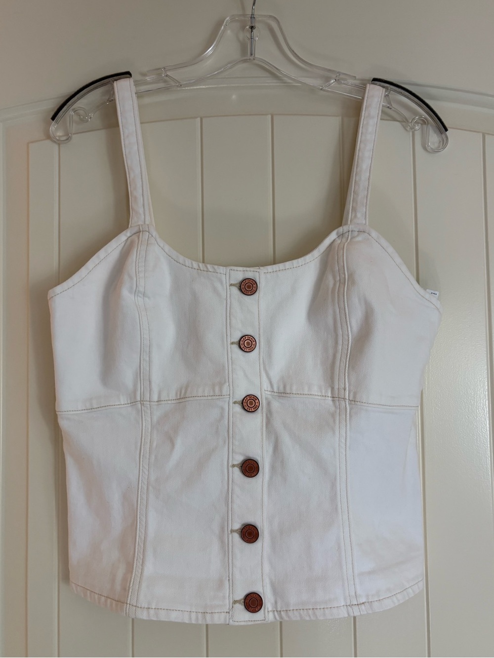NWT Gap White Denim Adjustable Strap Sweetheart Bustier Corset Top, Medium Tall